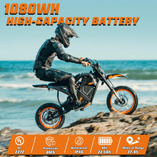Load image into Gallery viewer, Windone RM7 Electric Dirt Bike for Teens &amp; Adults, 48V 22.5Ah, 37MPH &amp; 45-Mile Electric Motorcycle, 2200W Ebike, 14"/12" Off-Road Tire E-Bike, Dual Hydraulic Brakes, Full Suspension, Glossy Black
