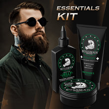 Load image into Gallery viewer, Bossman Essentials Beard Kit for Men - Beard Oil Jelly, Fortifying Conditioner Cream, Beard Balm - Grooming Growth Care Accessories (Vetiver X)
