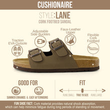 Load image into Gallery viewer, CUSHIONAIRE Lane Cork Footbed Sandals for Women – Comfortable Double Buckle Slip-On with Genuine Suede Footbed &amp; Arch Support Slides for Women Footwear, BROWN 8
