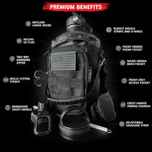 Load image into Gallery viewer, 1 Gallon Water Bottle Insulated - 128 Oz Stainless Steel Metal Water Jug with Holder - | Carrying Bag | Spout Handle | Straw Lids | Keep Cold &amp; Hot | - Black Tactical Flask for Travel Hiking Sport
