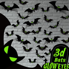 Load image into Gallery viewer, Halloween Decorations Indoor - Bats Halloween Decorations Plastic Spooky Scary 3D Bats for Halloween Party Bathroom Kitchen Home Room Outdoor Wall Glow Eyes Bats Stickers Gothic Decor 56 Pcs
