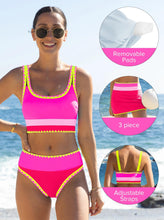 Load image into Gallery viewer, popvil High Waisted Bikini Sets for Women Tummy Control Swimsuits 3 Piece Bathing Suits Neon Swimwear with Skirt 2026 Red
