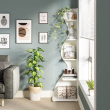 Load image into Gallery viewer, Tribesigns Corner Shelf, Modern 5-Tier Wall Corner Bookshelf, Stylish Corner Small Bookcase Storage Rack Plant Stand with Unique Shape for Living Room, Home Office, (1PC, White)
