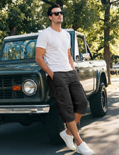 Load image into Gallery viewer, EKLENTSON Cargo Shorts for Men Below Knee Casual Long Shorts for Men Loose Fit Cotton 3/4 Capri Pants with 7 Pockets, Black, 34
