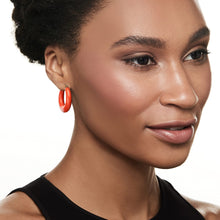 Load image into Gallery viewer, Ross-Simons Simulated Coral Hoop Earrings in 14kt Yellow Gold
