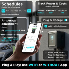 Load image into Gallery viewer, EVIQO Level 2 EV Charger, 40 Amp, J1772 for Non-Tesla EVs, 25ft Cable, WiFi (2.4GHz) Smart App, Weatherproof Indoor/Outdoor (IP66, NEMA 4), UL &amp; ETL Certified, NEMA 14-50 Plug-in 240V
