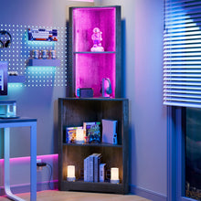 Load image into Gallery viewer, YITAHOME Corner Shelf Stand with Led Light, 5 Tier Corner Bookshelf and Bookcase, Wooden Open Corner Cabinet Display Storage Rack for Bedroom,Living Room,Dining Room,Home Office,Kitchen, Charcoal Gray

