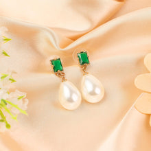 Load image into Gallery viewer, Trinckle Emerald Green Earrings, Vintage Pearl Dangle Earrings for Women Large Pearl Earrings 14k Gold Plated Teardrop Emerald Green Costume Earrings for Teen Girls Christmas Jewelry Gifts
