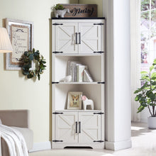 Load image into Gallery viewer, JXQTLINGMU Farmhouse Corner Cabinet, Tall Corner Bathroom Storage Cabinet with Barn Door Design &amp; Adjustable Shelves, for Laundry Room, Living Room, Kitchen,(White)
