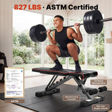 Load image into Gallery viewer, YOLEO Adjustable Weight Bench for Home Gym, ASTM-Certified 827LBS, 98% Pre-Assembled, Foldable Gym Bench with 84 Positions Incline Decline Flat, Wider Seat
