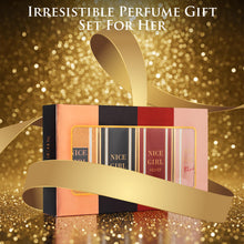 Load image into Gallery viewer, Nice Girl 4 PC Mini Perfume Gift Set for Women, Sweet Vanilla Floral Fragrance, Tuberose, Rose, Amber, Cacao, Powdery Almond, Travel Size 30ml Eau De Parfum, Classic, Velvet, Glitter, &amp; Blush

