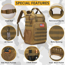 Load image into Gallery viewer, Tactical Backpack Cooler,Lunch Backpack for Men Work with Handle，Soft Cooler Backpack Insulated Waterproof Leak Proof，Heavy Ice Chest Backpack for Hiking Camping(Brown)
