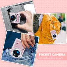 Load image into Gallery viewer, Digital Camera, FHD 4K Point and Shoot Camera with 2.88' IPS Screen, 48MP 4K Video, 16X Zoom, Macro Mode, Flash - Compact Beginner Camera for Teens, Pink
