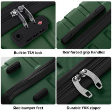 Load image into Gallery viewer, Coolife Luggage 3 Piece Set, Lightweight Durable Hardshell Suitcase set with 360° Spinner Wheels, TSA-approved Lock, Checked Family Travel Luggage sets, 20/24/28 Inch, Dark Green
