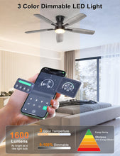 Load image into Gallery viewer, Ohniyou Ceiling Fans with Lights, 52'' Low Profile Ceiling Fan with Light and Remote/APP Control, Modern Flush Mount Ceiling Fan for Indoor Bedroom Living Room, Dimmable, Quiet DC Motor, Black
