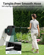 Load image into Gallery viewer, AYURA Retractable Garden Hose Reel 100 ft x 1/2 inch with Pro Metal Shaft, Heavy Duty Automatic Garden Hose Reels with Kink-Free Rewind and Lock at Any Length, Wall Mount Water Hose Reel for Outside
