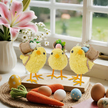Load image into Gallery viewer, DR.DUDU Set of 3 Easter Decorations 4.5" Straw Chick Figurines with Egg Baskets, Realistic Baby Chick Tabletop Decor, Sisal Chicken Statue Farm Animal Spring Decor for Home Kitchen Office Farmhouse
