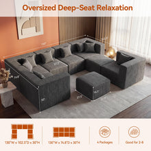 Load image into Gallery viewer, MONVANE Modular Sectional Sofa, Oversized 8 Seat Convertible U Shaped Couch with Ottoman, Comfy Chenille Cloud Couch with Deep Seat, Sectional Couches for Living Room, No Assembly Required, Grey
