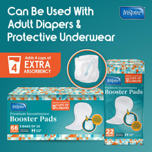 Load image into Gallery viewer, Inspire Ultra Absorbency Incontinence Booster Pads | Absorbs Over 4 Cups! | for Women or Men, Adhesive Strip Use in Incontinence Underwear and Diapers Leak-Free (22 Count)
