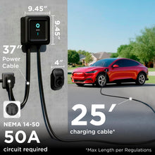 Load image into Gallery viewer, EVIQO Level 2 EV Charger, 40 Amp, J1772 for Non-Tesla EVs, 25ft Cable, WiFi (2.4GHz) Smart App, Weatherproof Indoor/Outdoor (IP66, NEMA 4), UL &amp; ETL Certified, NEMA 14-50 Plug-in 240V

