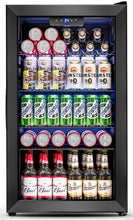 Load image into Gallery viewer, Feelfunn 3.2 Cu.Ft Mini Fridge with Glass Door - 126 Can Beverage Refrigerator Cooler for Drink Beer Wine Soda, Small Fridge for Bedroom Office Bar Dorm, 4 Adjustable Shelves, Black
