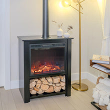 Load image into Gallery viewer, Innsbruck Electric LED Fireplace Stove - Décor Chimney Flue and Wood - 32" Wide x 38" Tall – Soot Black Finish - New 2024
