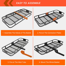 Load image into Gallery viewer, Hitch Mount Cargo Carrier Basket 60"*25"*6"+Waterproof Bag 25 Cubic Feet(60"*24"*31"),and Cargo Net with Attachment Hooks,Ratchet Straps,Hitch Stabilizer.500 Lbs Capacity,Foldable,fit 2" Receiver
