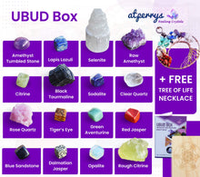 Load image into Gallery viewer, AtPerry's 16 LARGE Natural Healing Crystals Set in Wooden Box - Tumbled, Rough &amp; Raw Crystals, Including Selenite Tower, Black Tourmaline, Amethyst, Rose Quartz, Lapiz Lazuli, Citrine &amp; Tiger's Eye
