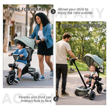 Load image into Gallery viewer, Kinder King Kids Tricycle, 8 in 1 Folding Toddler Trike w/Adjustable Push Handle, Rotatable Seat, Adjustable Canopy, Bell, Five-Point Harness, Storage, Toddler Bike for Age 1-5, Green
