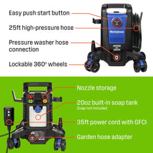 Load image into Gallery viewer, Westinghouse ePX3500 Electric Pressure Washer, 2500 Max PSI 1.76 Max GPM with Anti-Tipping Technology, Onboard Soap Tank, Pro-Style Steel Wand, 5-Nozzle Set, for Cars/Fences/Driveways/Home/Patios
