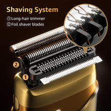 Load image into Gallery viewer, Electric Foil Shavers for Men, Mini Electric Razor, Compact Face Shaver, IPX7 Waterproof Wet Dry Cordless Razor, LED Display, USB-C, Travel-Friendly, Light Gold，Father's Day Gifts
