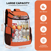 Load image into Gallery viewer, Maelstrom Backpack Cooler,36 Can Cooler Backpack,Soft Cooler Bag Insulated Leakproof,Lightweight Ice Chest Backpack,Travel Cooler Lunch Backpack for Camping,Hiking,Beach,Orange
