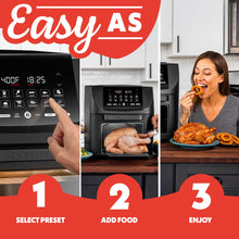 Load image into Gallery viewer, Gourmia Air Fryer - 14 Qt All-in-One Oven with Rotisserie, Digital Display with 12 Presets, Roast, Bake, Broil, Dehydrate, Dishwasher Safe Accessories, Black
