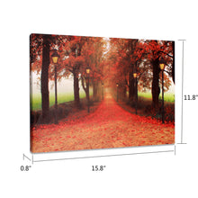 Load image into Gallery viewer, ZHSMYUP LED Wall Art Red Maple Forest Autumn Maple Leaves and Road Landscape Canvas Pictures Wall Decorations for Living Room Bedroom Kids Room Home Office Decor 15.8x11.8inch
