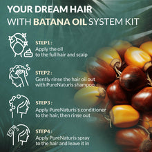 Load image into Gallery viewer, 100% Natural Raw Organic Batana Oil Sulfate-Free Complete Hair Growth , Anti-Hair Loss &amp; Repair System Kit – Shampoo, Conditioner, Hair Mask, &amp; Leave-In Spray | Thickness &amp; Prevents Loss for Men Women

