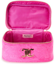 Load image into Gallery viewer, Juicy Couture Hot Pink Makeup Bag Cosmetics Organizer Travel Essentials Train Case Velour Heart Crown
