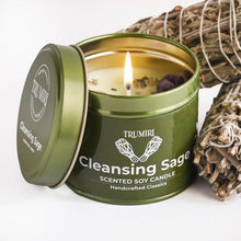 Load image into Gallery viewer, Sage Candle for Cleansing House Negative Energy Smudge Kit - 5oz Soy Wax Natural Clean Organic Non Toxic - Aromatherapy Spiritual Meditation Gifts - Long Lasting Highly Scented Candel with Crystals
