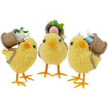 Load image into Gallery viewer, DR.DUDU Set of 3 Easter Decorations 4.5" Straw Chick Figurines with Egg Baskets, Realistic Baby Chick Tabletop Decor, Sisal Chicken Statue Farm Animal Spring Decor for Home Kitchen Office Farmhouse
