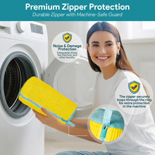Load image into Gallery viewer, Shoe Washing Machine Bag –2 Pcs Reusable Laundry Shoe Bag with Brush &amp; Shoe Trees, 360° Deep Cleaning Sneaker Washing Machine Bag, Fits All Shoe Types &amp; Sizes (Yellow, 14.8 × 7.4 Inches)
