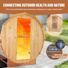 Load image into Gallery viewer, OUTEXER Outdoor Traditional Sauna 4-5 Person Wooden Saunas, 6’x6’Steam Wet Finnish Carbonized Spruce Wood Sauna 240V with 4.5KW Heater,Sauna Stone,Water Bucket,Ladle,LED Lights
