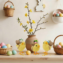 Load image into Gallery viewer, DR.DUDU Set of 3 Easter Decorations 4.5" Straw Chick Figurines with Egg Baskets, Realistic Baby Chick Tabletop Decor, Sisal Chicken Statue Farm Animal Spring Decor for Home Kitchen Office Farmhouse
