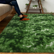 Load image into Gallery viewer, DweIke Fluffy Dark Green Rugs for Bedroom Living Room, 8x10 Large Soft Plush Shaggy Tie-Dyed Forest Moss Green Girls Boys Kids Rug, Non-Slip and Machine Washable Carpet for Dorm Nursery Decor
