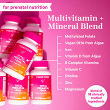 Load image into Gallery viewer, Pink Stork Total Prenatal Vitamins with DHA, Folate, Iron, Choline, and Vitamin B12 - Prenatals for Women to Support Fetal Development, Pregnancy Must Haves - 60 Capsules, 1 Month Supply
