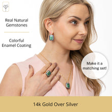 Load image into Gallery viewer, MAX + STONE 9.6 Carat Big Malachite Gemstone Ring with Blue Enamel | 14K Gold over Sterling Silver Green Malachite Rings for Women | Hypoallergenic May Birthstone Malachite Statement Ring
