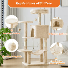 Load image into Gallery viewer, Sweetcrispy 44 Inch Cat Tree Tower, Cat Climbing Tower with Natural Sisal Scratching Posts, Hammock, Pet Condo for Indoor Cats and Kittens Play, Beige
