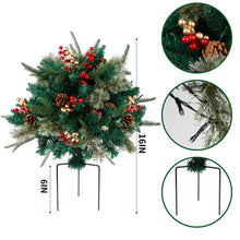Load image into Gallery viewer, Glintoper Lighted Artificial Christmas Urn Filler, Pre-lit Xmas Pine Trees with Cones, Golden &amp; Red Berries, Tripod Stake and 60 LED Lights, Outdoor Light Up Planter Filler Holiday Home Decor, 2 Pack
