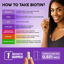 Load image into Gallery viewer, Biotin | Collagen | Hyaluronic Acid | Keratin - Support Normal Hair Growth Cycle, Skin &amp; Nails - Clinically Tested - 25000mcg Vitamins B1, B2, B3, B6 &amp; B7 - for Women &amp; Men - Made in USA | 60 Capsules
