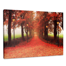 Load image into Gallery viewer, ZHSMYUP LED Wall Art Red Maple Forest Autumn Maple Leaves and Road Landscape Canvas Pictures Wall Decorations for Living Room Bedroom Kids Room Home Office Decor 15.8x11.8inch
