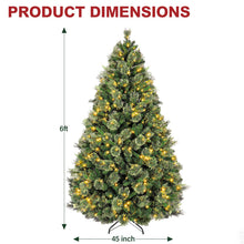 Load image into Gallery viewer, Hykolity 6 ft Prelit Christmas Tree, Artificial Christmas Pine Tree with 350 Warm White LED Lights, 1016 PVC Branch Tips &amp; Needles, Metal Stand and Hinged Branches

