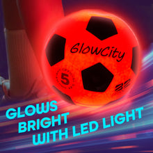 Load image into Gallery viewer, GlowCity Glow in The Dark Soccer Ball | Light Up Indoor/Outdoor Soccer Ball with 2 LED Lights | Pre-Installed Batteries | Fun Gift for Teens
